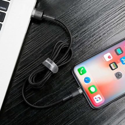 BASEUS Durable cable in the overlay for iPhone USB - Lightning QC3.0 2.4A 1m black and grey – image 8