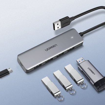 UGREEN HUB USB port distributor - 4x USB 3.2 with micro USB power port grey – image 2