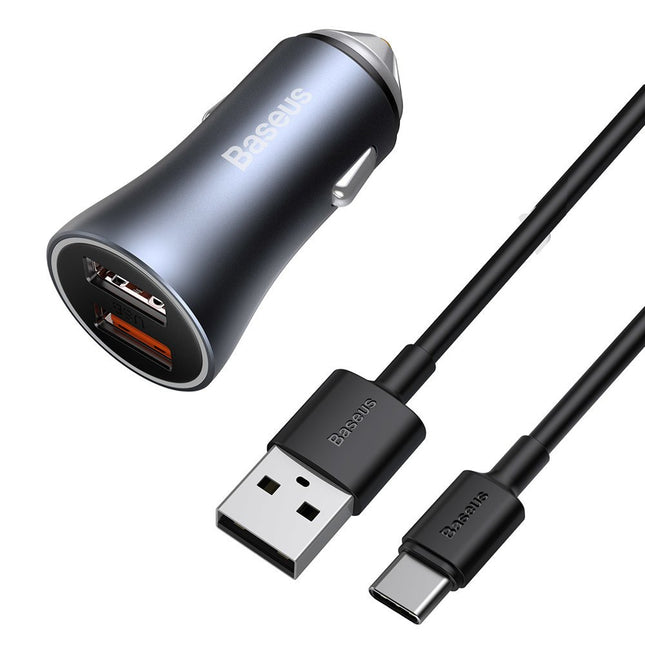 BASEUS Fast car charger 2x USB 40W QC SCP FCP AFC + USB-C cable grey
