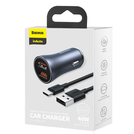 BASEUS Fast car charger 2x USB 40W QC SCP FCP AFC + USB-C cable grey – image 5