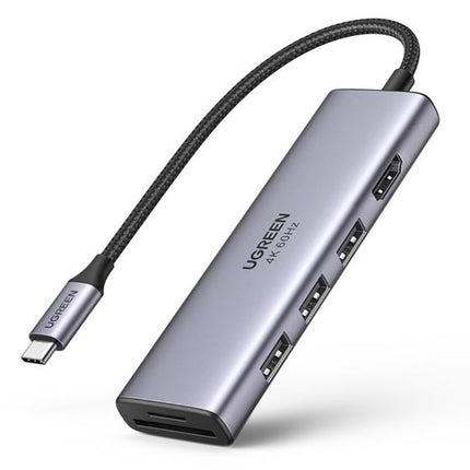 UGREEN 6w1 Multifunction HUB USB-C - 3x USB HDMI 4K card reader SD and TF grey