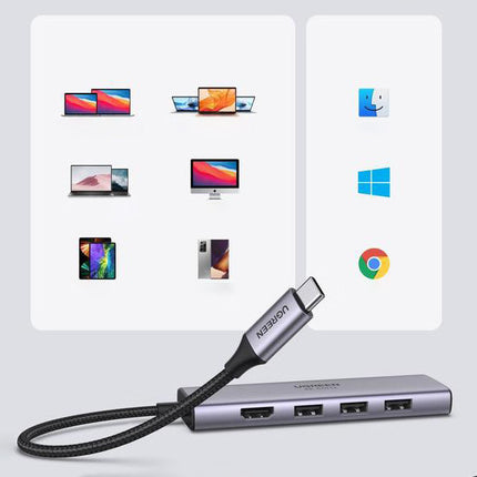 UGREEN 6w1 Multifunction HUB USB-C - 3x USB HDMI 4K card reader SD and TF grey – image 6