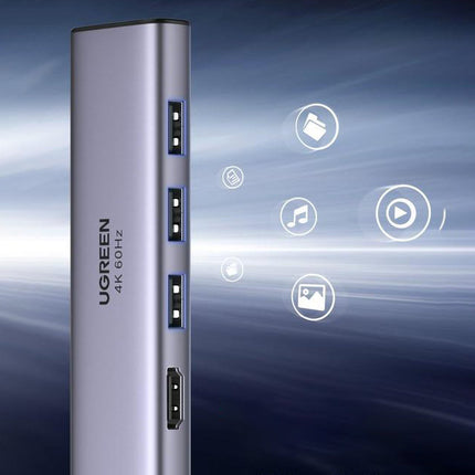 UGREEN 6w1 Multifunction HUB USB-C - 3x USB HDMI 4K card reader SD and TF grey – image 7