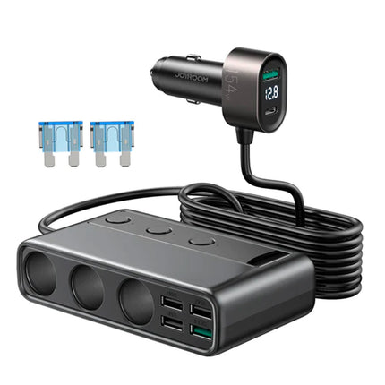 JOYROOM 9in1 car charger 5x USB 1x USB-C 3x lighter socket PD QC black