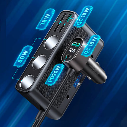 JOYROOM 9in1 car charger 5x USB 1x USB-C 3x lighter socket PD QC black – image 2