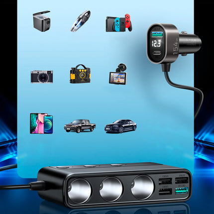 JOYROOM 9in1 car charger 5x USB 1x USB-C 3x lighter socket PD QC black – image 3