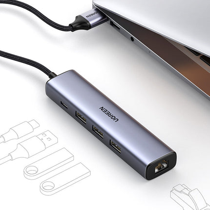 UGREEN Multifunctional HUB USB 3.0 adapter - 3x USB Ethernet RJ-45 USB-C PD grey – image 2