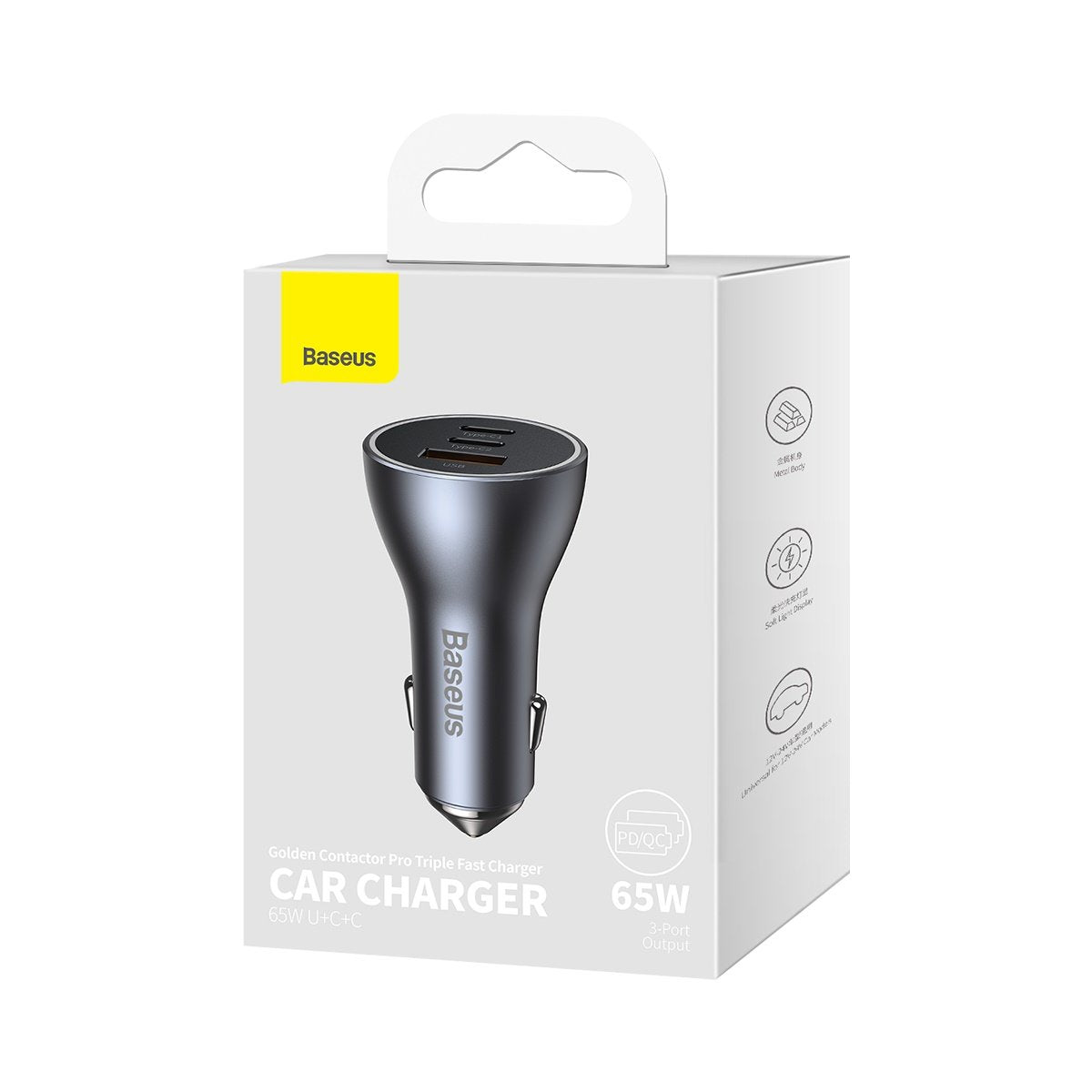 BASEUS Golden Contactor Pro USB + 2x USB-C 65W car charger, dark gray – image 5
