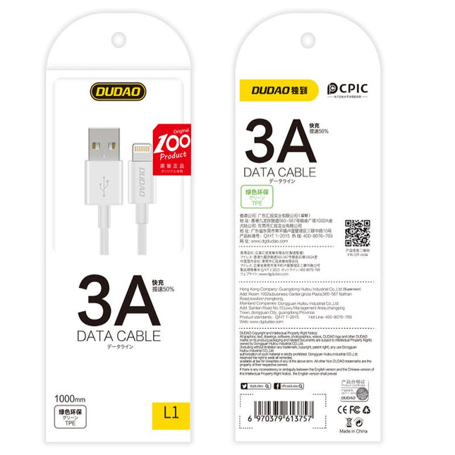 DUDAO Wire cable for iPhone USB - Lightning 3A 1m white
