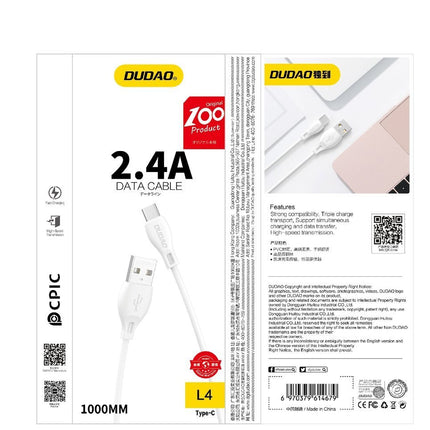 DUDAO Wire cable for iPhone USB - Lightning 2.4A 1m white