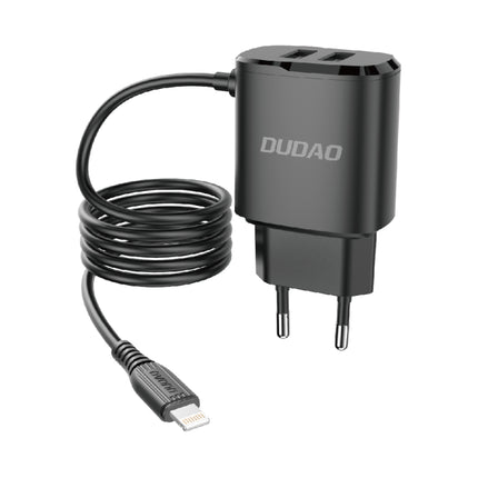 DUDAO 2x USB network charger with built-in cable for iPhone Lightning 12W black
