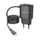 DUDAO 2x USB network charger with built-in cable for iPhone Lightning 12W black