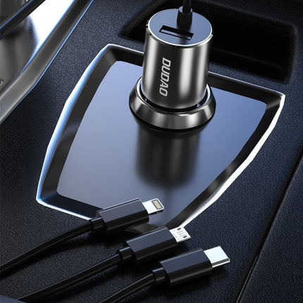 DUDAO 3in1 USB car charger + built-in Lightning USB-C micro USB cable, black – image 5