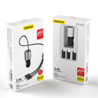 DUDAO 3in1 USB car charger + built-in Lightning USB-C micro USB cable, black