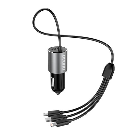 DUDAO 3in1 USB car charger + built-in Lightning USB-C micro USB cable, black – image 6
