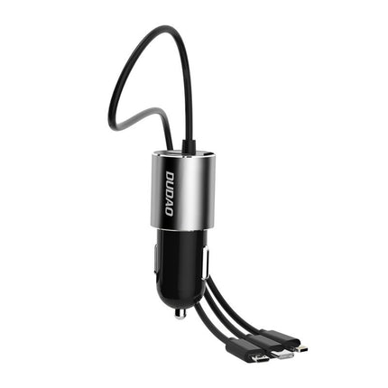 DUDAO 3in1 USB car charger + built-in Lightning USB-C micro USB cable, black – image 7