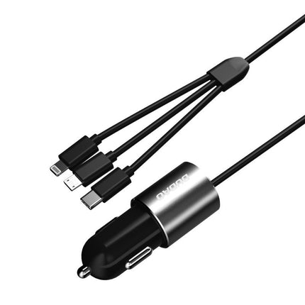 DUDAO 3in1 USB car charger + built-in Lightning USB-C micro USB cable, black – image 8