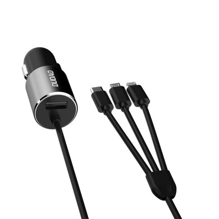 DUDAO 3in1 USB car charger + built-in Lightning USB-C micro USB cable, black – image 9
