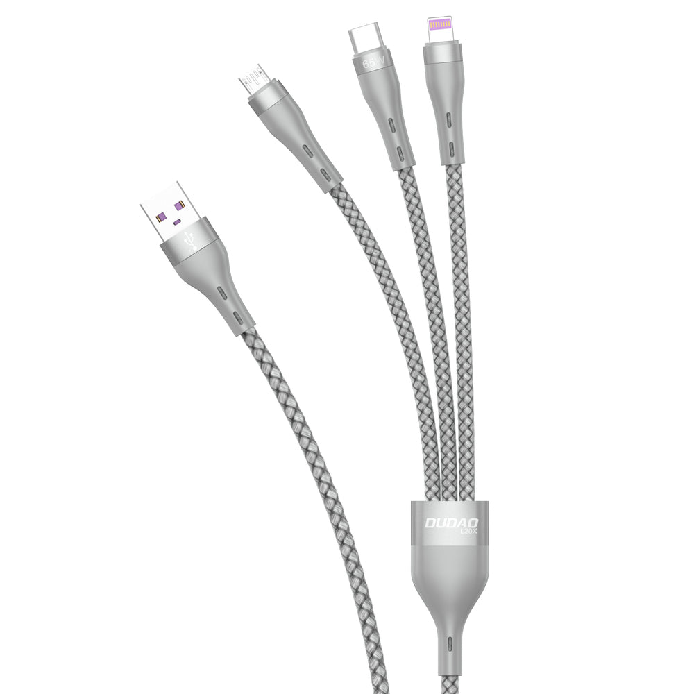 DUDAO 3in1 cable USB - Lightning microUSB USB-C 65W 1.2m gray