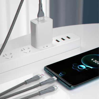 DUDAO 3in1 cable USB - Lightning microUSB USB-C 65W 1.2m gray – image 2
