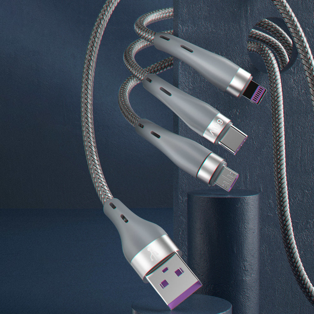 DUDAO 3in1 cable USB - Lightning microUSB USB-C 65W 1.2m gray – image 3