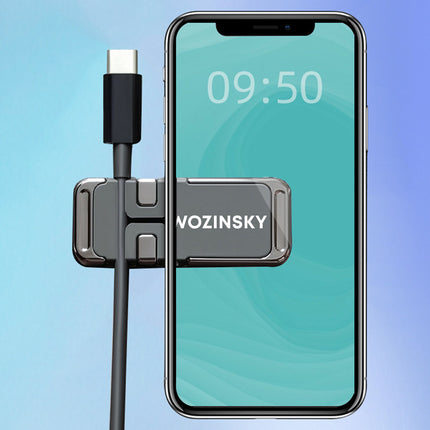 WOZINSKY Self-adhesive magnetic phone holder with cable organizer, black – image 5