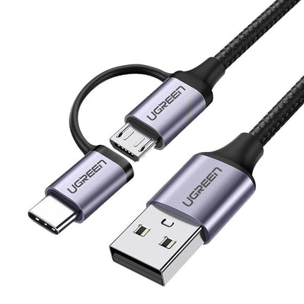 UGREEN 2in1 Cable, strong braided cable USB - microUSB + USB-C 1m 2.4A black