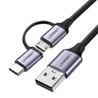 UGREEN 2in1 Cable, strong braided cable USB - microUSB + USB-C 1m 2.4A black