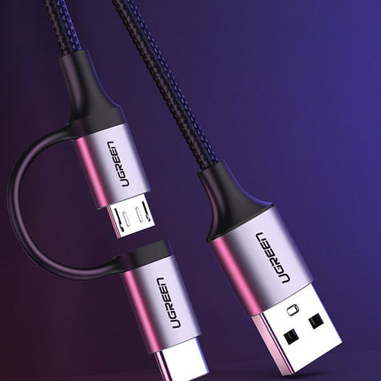 UGREEN 2in1 Cable, strong braided cable USB - microUSB + USB-C 1m 2.4A black – image 10