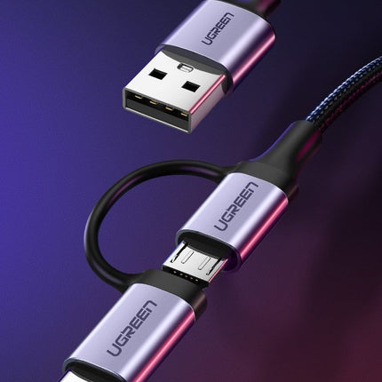 UGREEN 2in1 Cable, strong braided cable USB - microUSB + USB-C 1m 2.4A black – image 2
