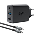 ACEFAST 2in1 Charger with USB-C cable + USB-C - HDMI 4K adapter, black
