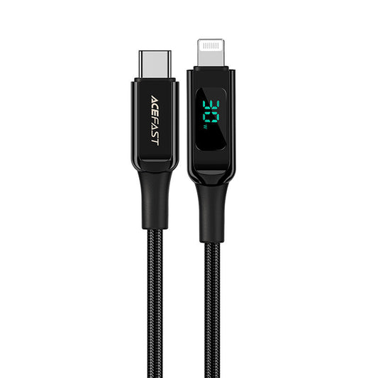 ACEFAST Braided cable with LED screen for iPhone MFI USB-C - Lightning 1.2m 30W 3A black
