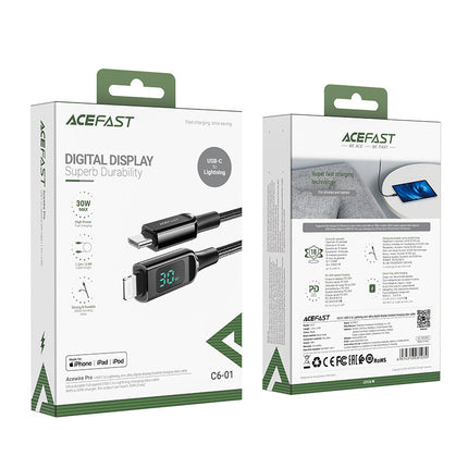ACEFAST Braided cable with LED screen for iPhone MFI USB-C - Lightning 1.2m 30W 3A black – image 5