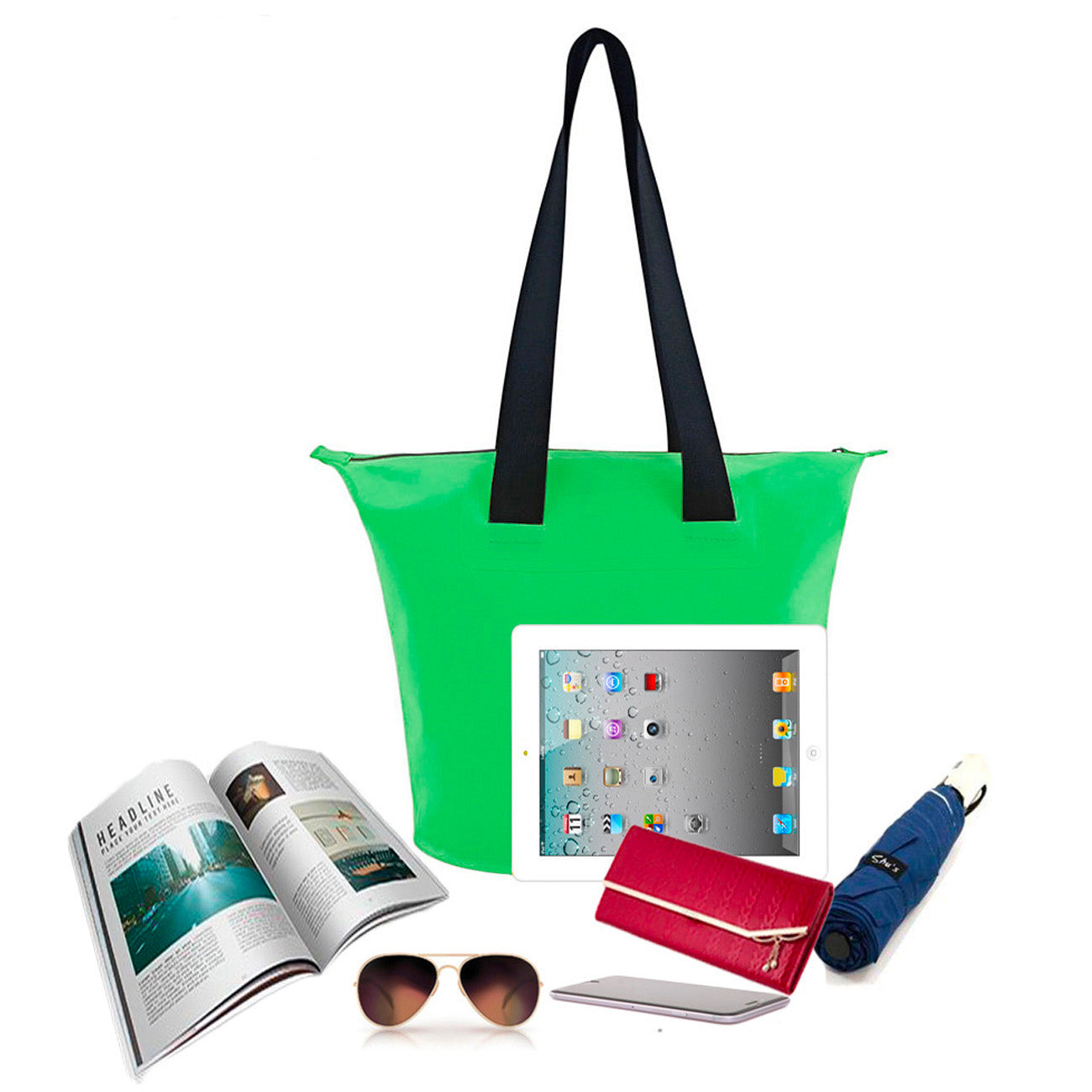 HURTEL Waterproof PVC beach bag with shoulder strap 11L - green – image 6