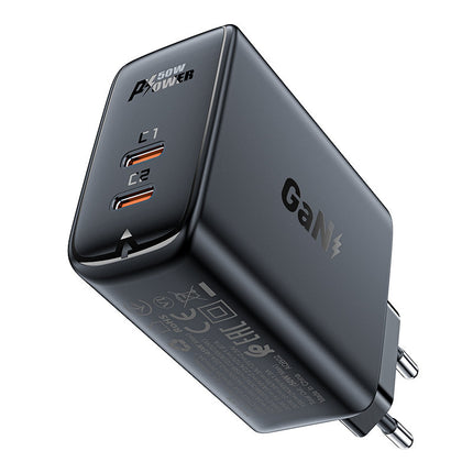 ACEFAST A29 GaN wall charger, two USB-C PD ports, 50W, black