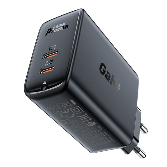 ACEFAST A29 GaN wall charger, two USB-C PD ports, 50W, black