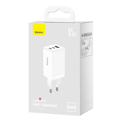 BASEUS GaN fast charger 2x USB-C USB 65W + USB-C cable white – image 5