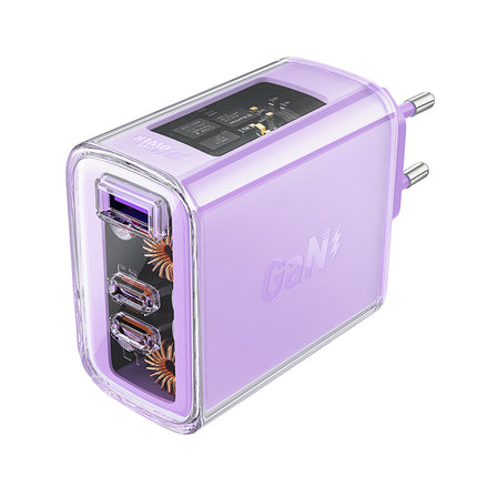 ACEFAST GaN 65W network charger 3 ports 1x USB 2x USB-C purple