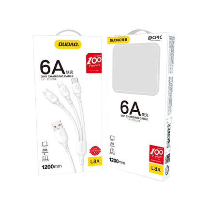 DUDAO 3in1 Cable USB-A to USB-C micro USB iPhone Lightning 480Mb/s 1.2m white – image 5