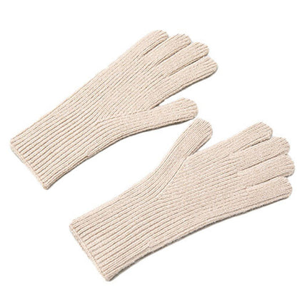 HURTEL Unisex beige knitted gloves for the phone with cut-outs for fingers