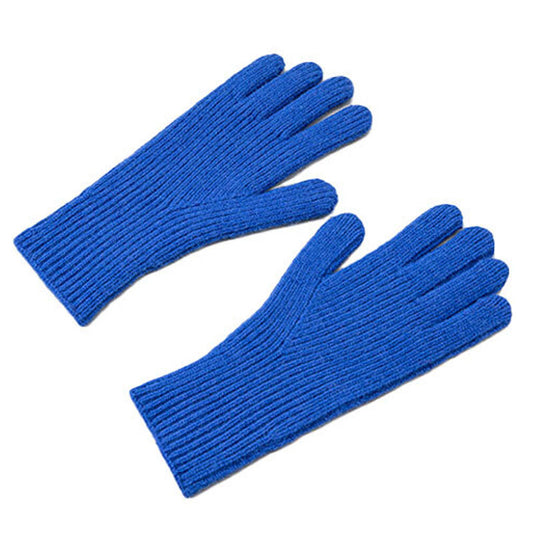 HURTEL Unisex blue knitted gloves for the phone with cut-outs for the fingers