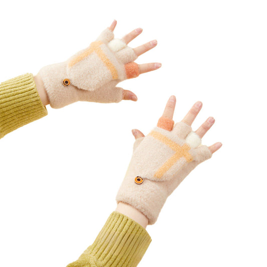 HURTEL Children's and women's white winter mittens for the phone