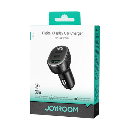 JOYROOM Car charger with display 2x USB-C USB-A 30W black – image 5