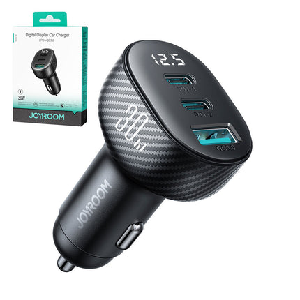 JOYROOM Car charger with display 2x USB-C USB-A 30W black – image 6