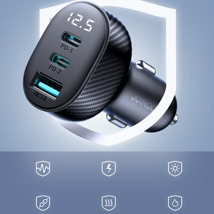 JOYROOM Car charger with display 2x USB-C USB-A 30W black – image 9