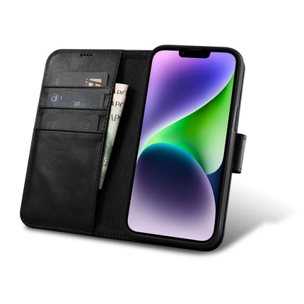 ICARER 2in1 Case Leather Flip Cover iPhone 14 Plus Anti-RFID Oil Wax Wallet Case Black
