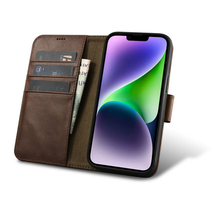 ICARER 2in1 Leather Flip Cover iPhone 14 Plus Anti-RFID Oil Wax Wallet Case Dark Brown