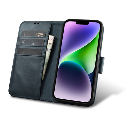 ICARER 2in1 Leather Flip Cover iPhone 14 Plus Anti-RFID Oil Wax Wallet Case Blue