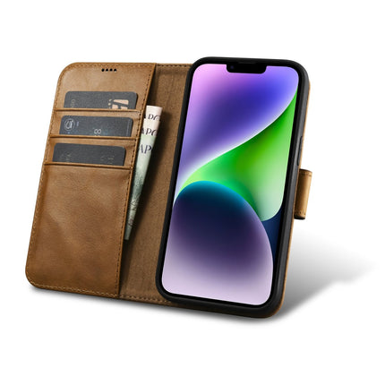 ICARER 2in1 Leather Flip Cover iPhone 14 Plus Anti-RFID Oil Wax Wallet Case light brown