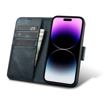 ICARER 2in1 Leather Flip Cover iPhone 14 Pro Max Anti-RFID Oil Wax Wallet Case Blue